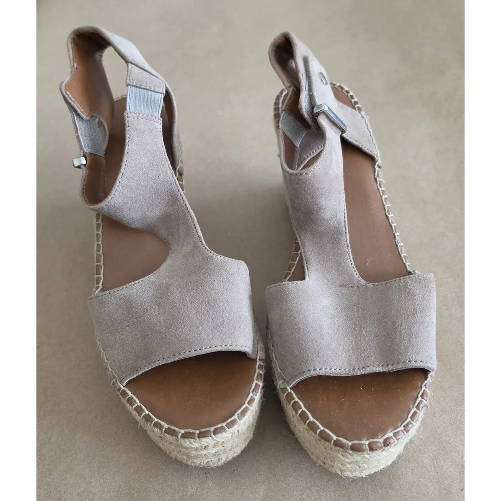 Franco Sarto Suede Espadrille Wedge Sandals Size 10 Beige Solid Casual